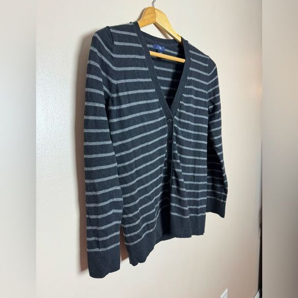 SALE! Black GAP Factory Striped Cardigan Size M VGUC - Picture 3 of 5